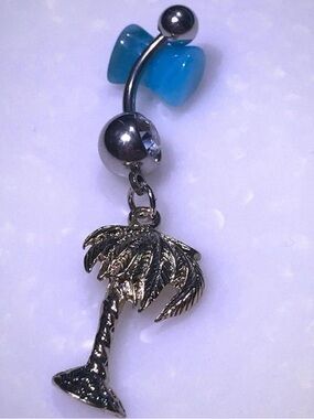 Clear gem gold plated palm tree dangle belly button ring navel ring piercing new